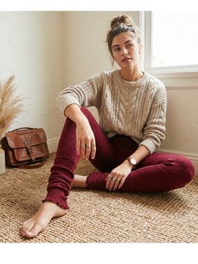 Free People Burgundy Ribbed Knit Lettuce Hem Ballet Leggings